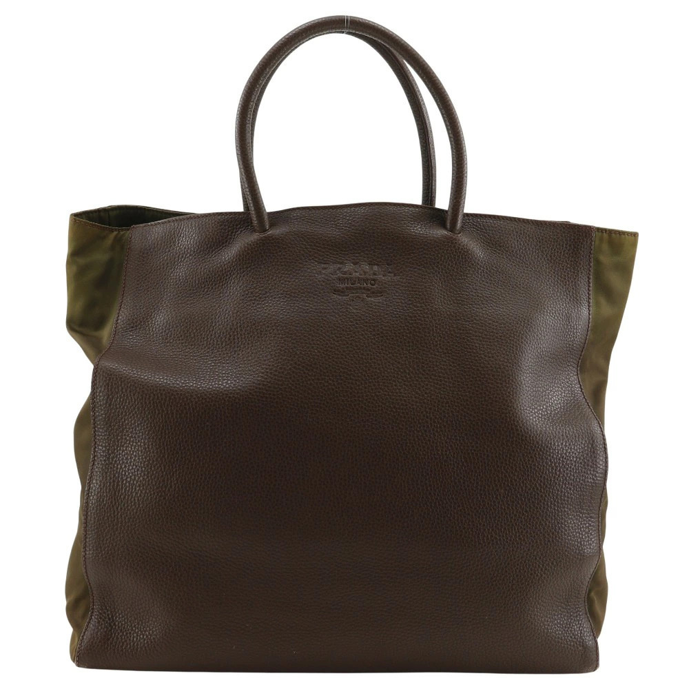 Prada Embossed Tote Bag Calfskin Embossing Brown